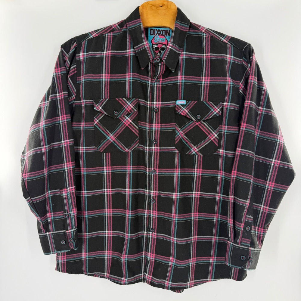 Dixxon Flannel Co The Bowie Plaid Button Up Shirt Black Pink Teal Mens 3XL